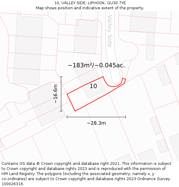10, VALLEY SIDE, LIPHOOK, GU30 7YE: Plot and title map