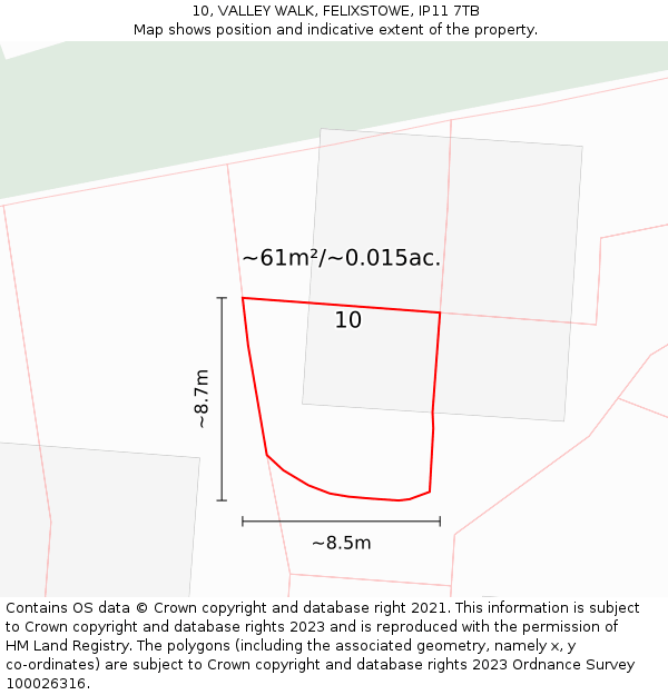 10, VALLEY WALK, FELIXSTOWE, IP11 7TB: Plot and title map