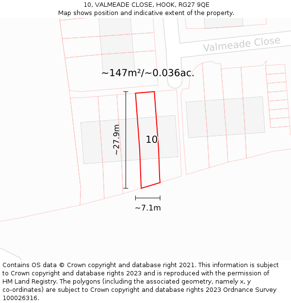 10, VALMEADE CLOSE, HOOK, RG27 9QE: Plot and title map