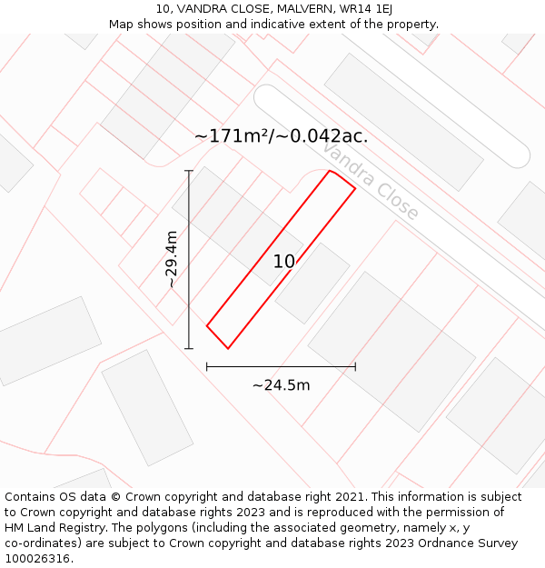10, VANDRA CLOSE, MALVERN, WR14 1EJ: Plot and title map