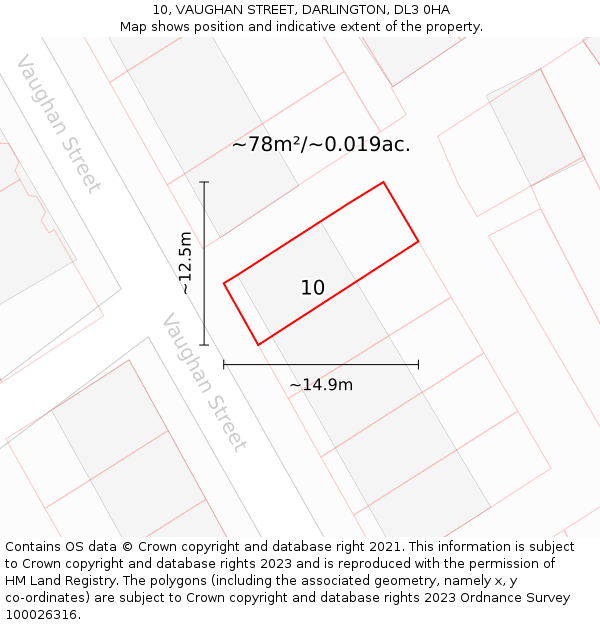 10, VAUGHAN STREET, DARLINGTON, DL3 0HA: Plot and title map