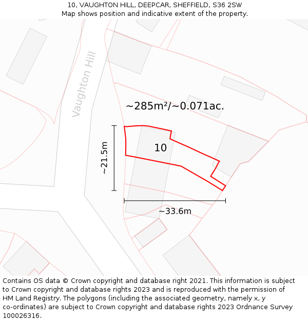 10, VAUGHTON HILL, DEEPCAR, SHEFFIELD, S36 2SW: Plot and title map
