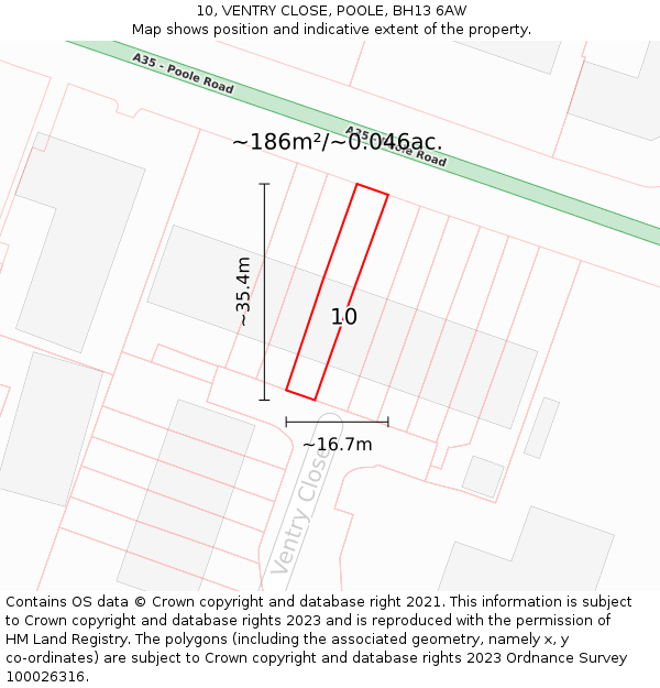 10, VENTRY CLOSE, POOLE, BH13 6AW: Plot and title map