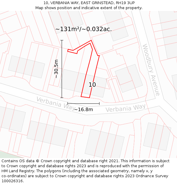 10, VERBANIA WAY, EAST GRINSTEAD, RH19 3UP: Plot and title map