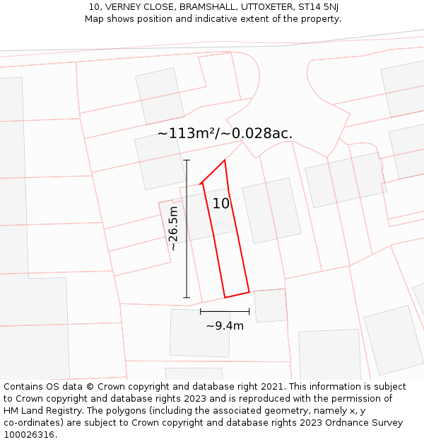 10, VERNEY CLOSE, BRAMSHALL, UTTOXETER, ST14 5NJ: Plot and title map