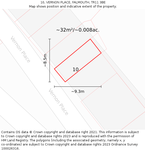 10, VERNON PLACE, FALMOUTH, TR11 3BE: Plot and title map