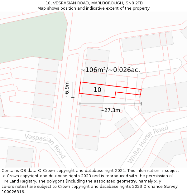 10, VESPASIAN ROAD, MARLBOROUGH, SN8 2FB: Plot and title map