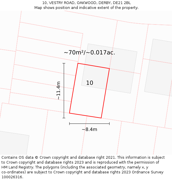 10, VESTRY ROAD, OAKWOOD, DERBY, DE21 2BL: Plot and title map