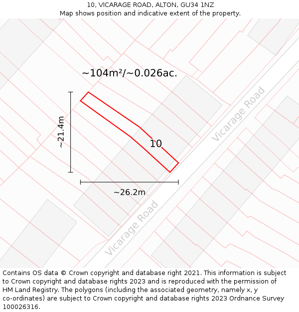 10, VICARAGE ROAD, ALTON, GU34 1NZ: Plot and title map