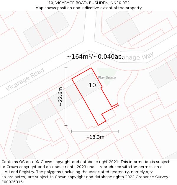 10, VICARAGE ROAD, RUSHDEN, NN10 0BF: Plot and title map