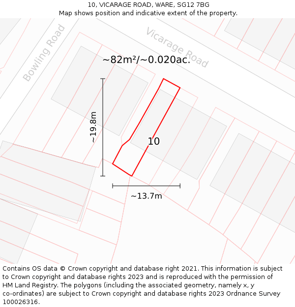 10, VICARAGE ROAD, WARE, SG12 7BG: Plot and title map