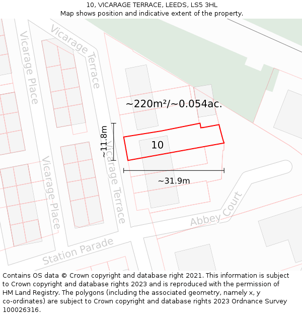 10, VICARAGE TERRACE, LEEDS, LS5 3HL: Plot and title map
