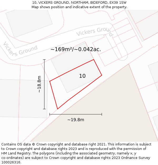 10, VICKERS GROUND, NORTHAM, BIDEFORD, EX39 1SW: Plot and title map