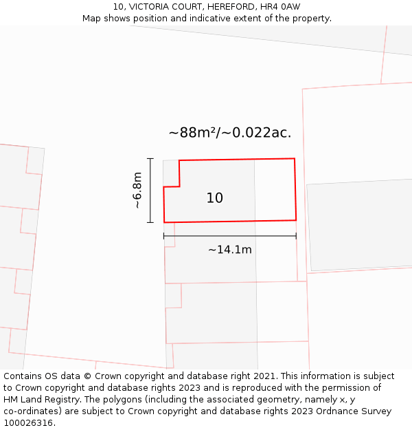 10, VICTORIA COURT, HEREFORD, HR4 0AW: Plot and title map
