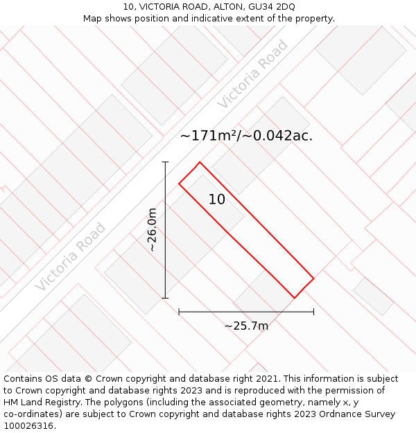 10, VICTORIA ROAD, ALTON, GU34 2DQ: Plot and title map