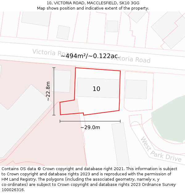 10, VICTORIA ROAD, MACCLESFIELD, SK10 3GG: Plot and title map