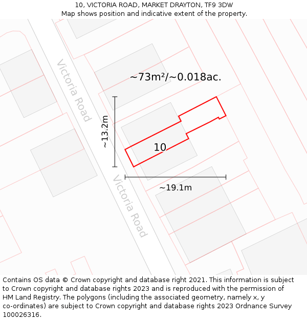 10, VICTORIA ROAD, MARKET DRAYTON, TF9 3DW: Plot and title map