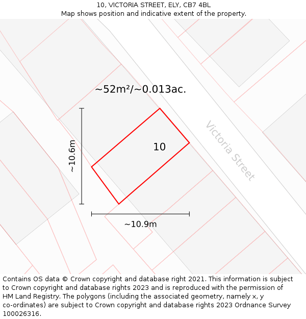 10, VICTORIA STREET, ELY, CB7 4BL: Plot and title map