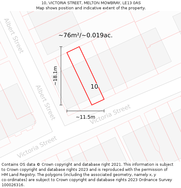 10, VICTORIA STREET, MELTON MOWBRAY, LE13 0AS: Plot and title map