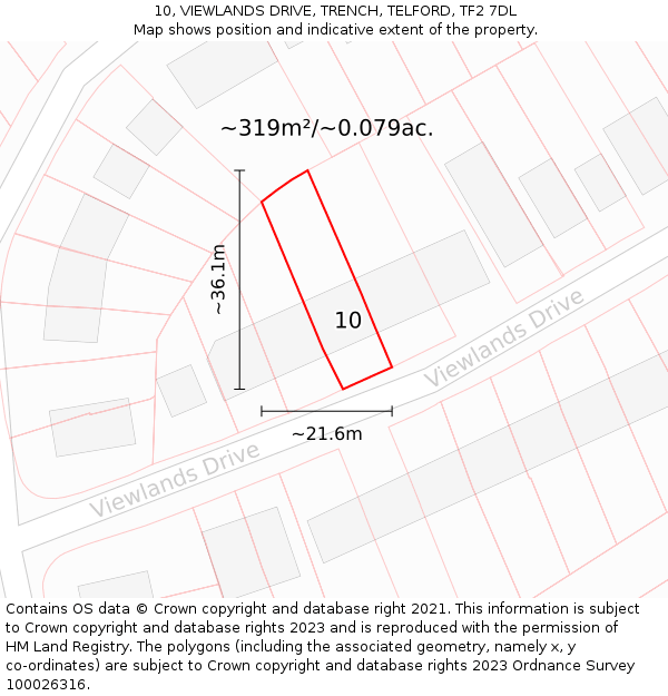 10, VIEWLANDS DRIVE, TRENCH, TELFORD, TF2 7DL: Plot and title map