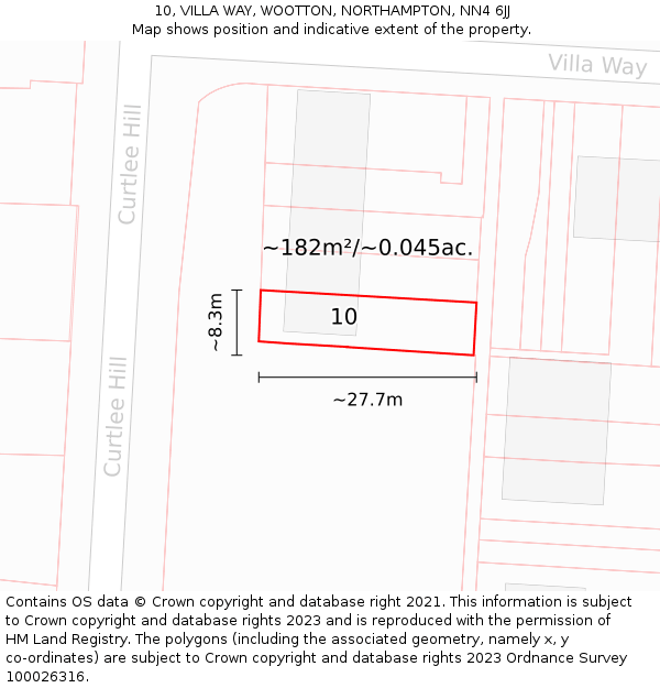 10, VILLA WAY, WOOTTON, NORTHAMPTON, NN4 6JJ: Plot and title map