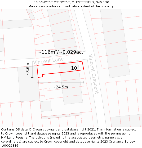 10, VINCENT CRESCENT, CHESTERFIELD, S40 3NP: Plot and title map