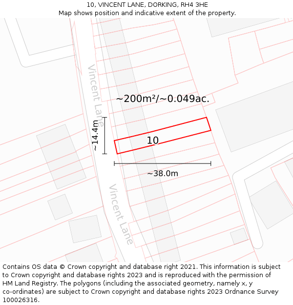 10, VINCENT LANE, DORKING, RH4 3HE: Plot and title map