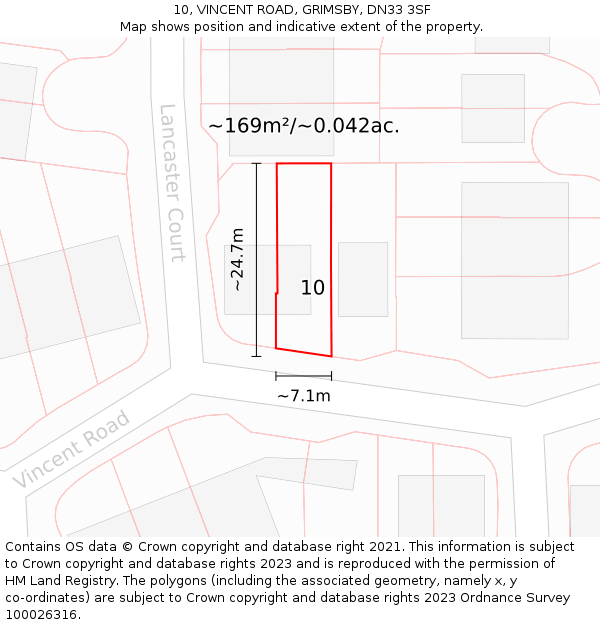 10, VINCENT ROAD, GRIMSBY, DN33 3SF: Plot and title map