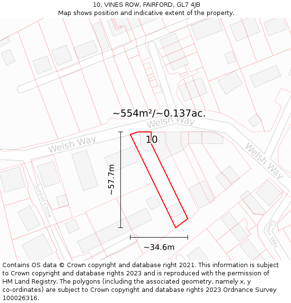 10, VINES ROW, FAIRFORD, GL7 4JB: Plot and title map