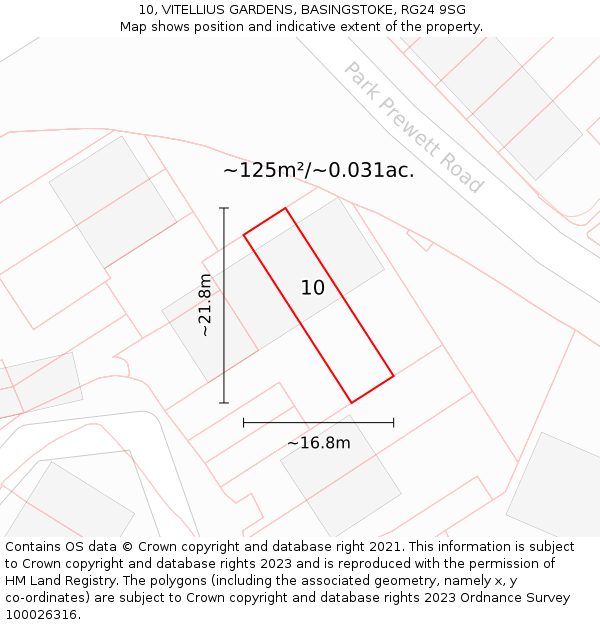 10, VITELLIUS GARDENS, BASINGSTOKE, RG24 9SG: Plot and title map