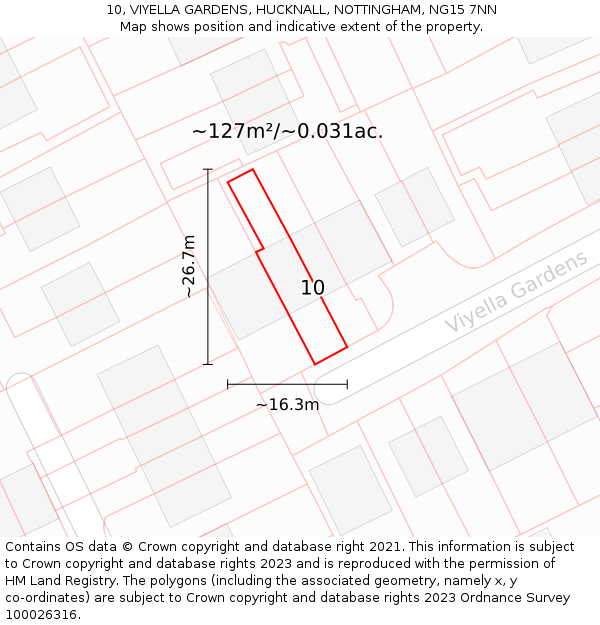 10, VIYELLA GARDENS, HUCKNALL, NOTTINGHAM, NG15 7NN: Plot and title map