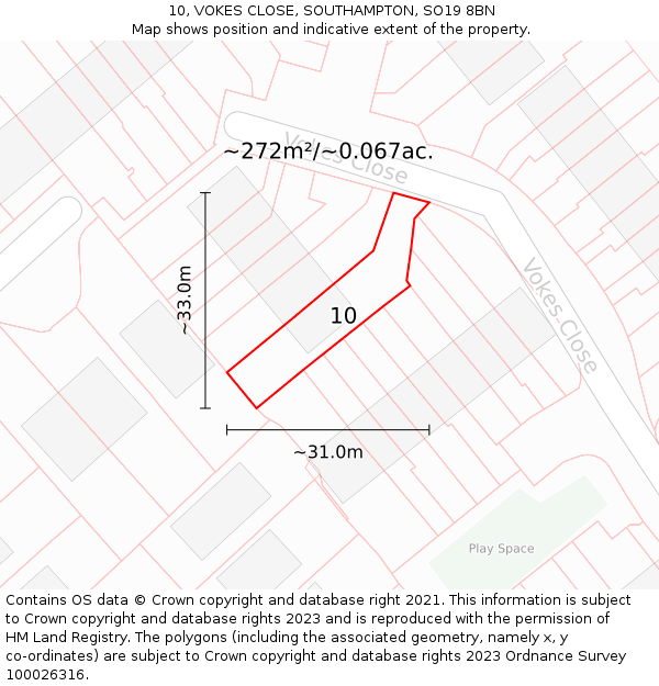 10, VOKES CLOSE, SOUTHAMPTON, SO19 8BN: Plot and title map
