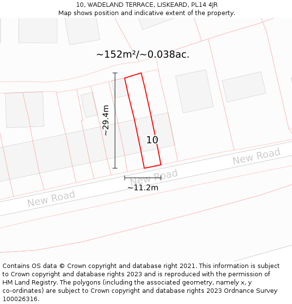 10, WADELAND TERRACE, LISKEARD, PL14 4JR: Plot and title map