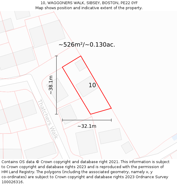 10, WAGGONERS WALK, SIBSEY, BOSTON, PE22 0YF: Plot and title map