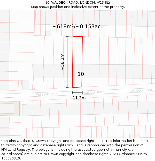10, WALDECK ROAD, LONDON, W13 8LY: Plot and title map