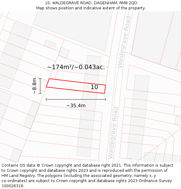 10, WALDEGRAVE ROAD, DAGENHAM, RM8 2QD: Plot and title map