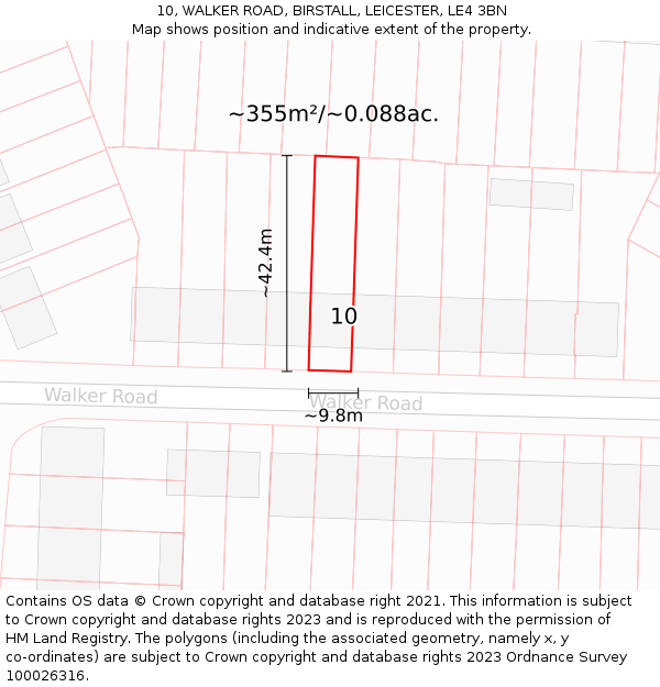 10, WALKER ROAD, BIRSTALL, LEICESTER, LE4 3BN: Plot and title map