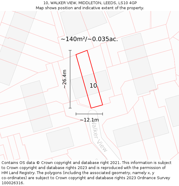 10, WALKER VIEW, MIDDLETON, LEEDS, LS10 4GP: Plot and title map