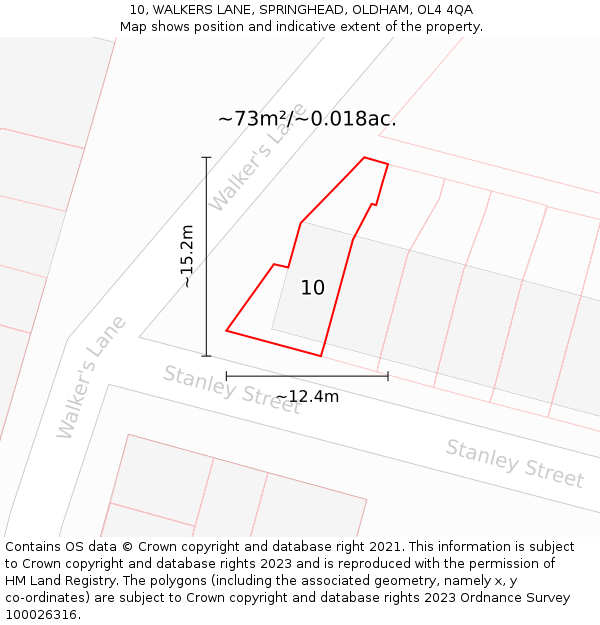 10, WALKERS LANE, SPRINGHEAD, OLDHAM, OL4 4QA: Plot and title map