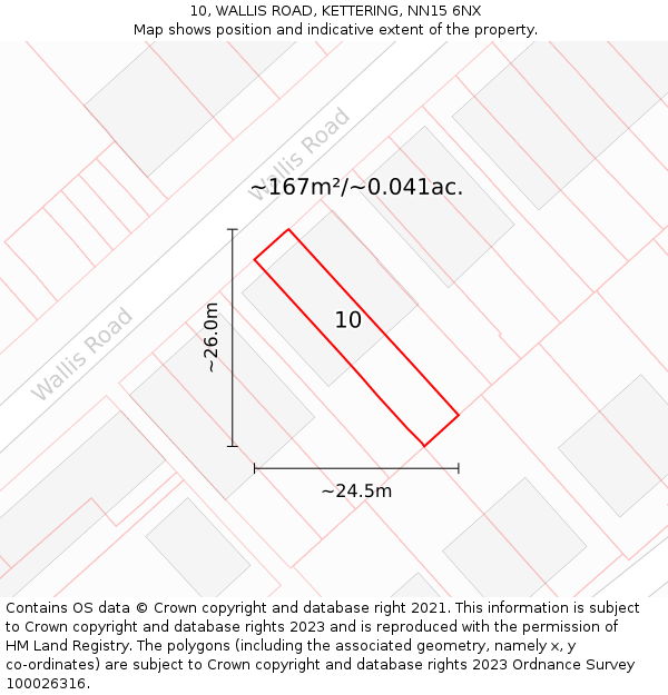10, WALLIS ROAD, KETTERING, NN15 6NX: Plot and title map