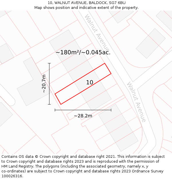 10, WALNUT AVENUE, BALDOCK, SG7 6BU: Plot and title map