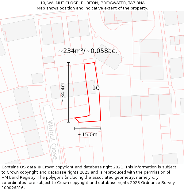 10, WALNUT CLOSE, PURITON, BRIDGWATER, TA7 8NA: Plot and title map