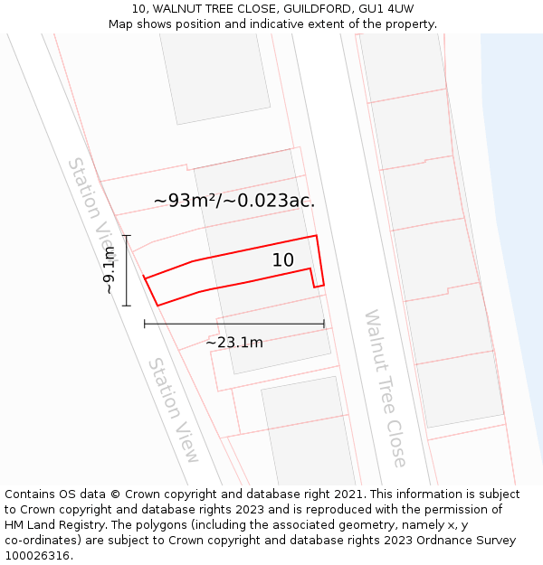10, WALNUT TREE CLOSE, GUILDFORD, GU1 4UW: Plot and title map