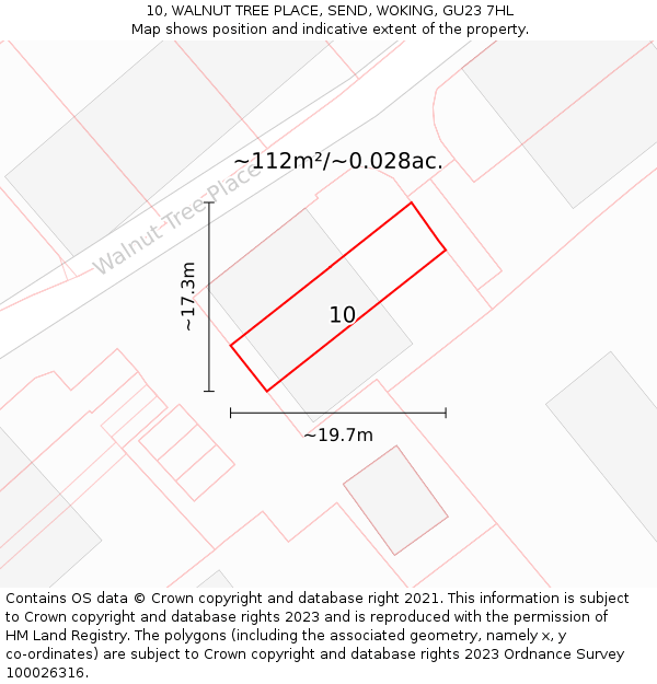 10, WALNUT TREE PLACE, SEND, WOKING, GU23 7HL: Plot and title map