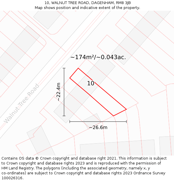 10, WALNUT TREE ROAD, DAGENHAM, RM8 3JB: Plot and title map