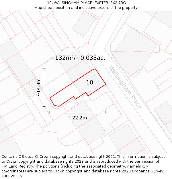 10, WALSINGHAM PLACE, EXETER, EX2 7RG: Plot and title map