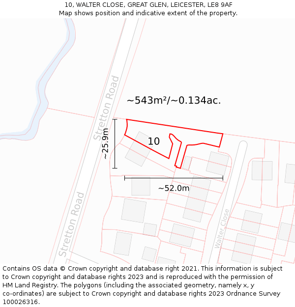 10, WALTER CLOSE, GREAT GLEN, LEICESTER, LE8 9AF: Plot and title map