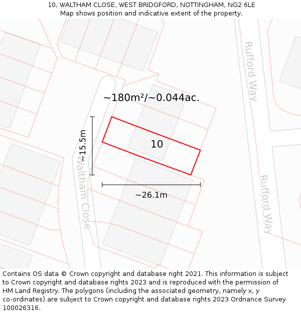 10, WALTHAM CLOSE, WEST BRIDGFORD, NOTTINGHAM, NG2 6LE: Plot and title map