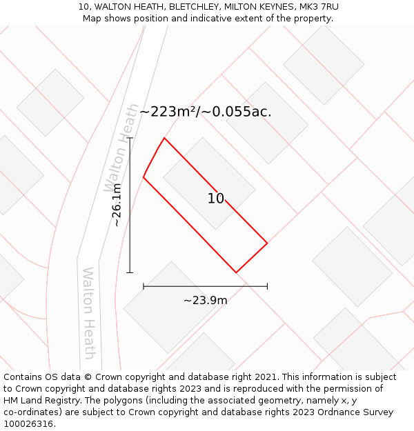 10, WALTON HEATH, BLETCHLEY, MILTON KEYNES, MK3 7RU: Plot and title map