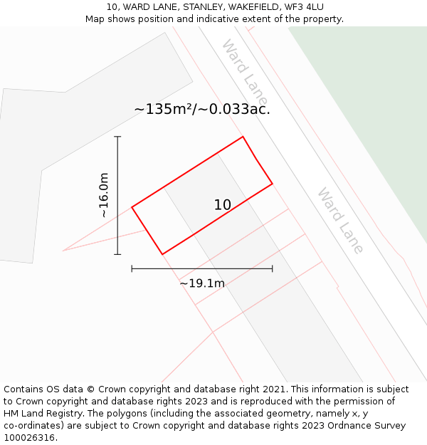 10, WARD LANE, STANLEY, WAKEFIELD, WF3 4LU: Plot and title map